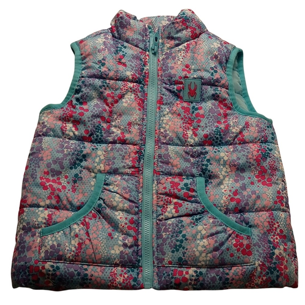 Spyder Toddler Girls 2T Puffer Vest Blue Pink Purple Bubble Print Full Zip NWOT